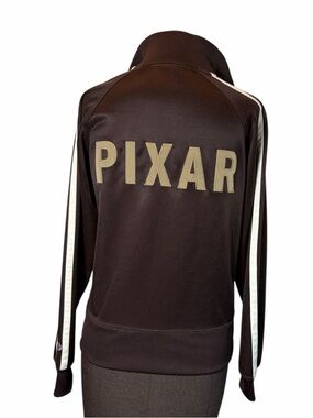 Disney Pixar Brown Track Jacket Crew Style Full Zip Stripe Sleeve Medium